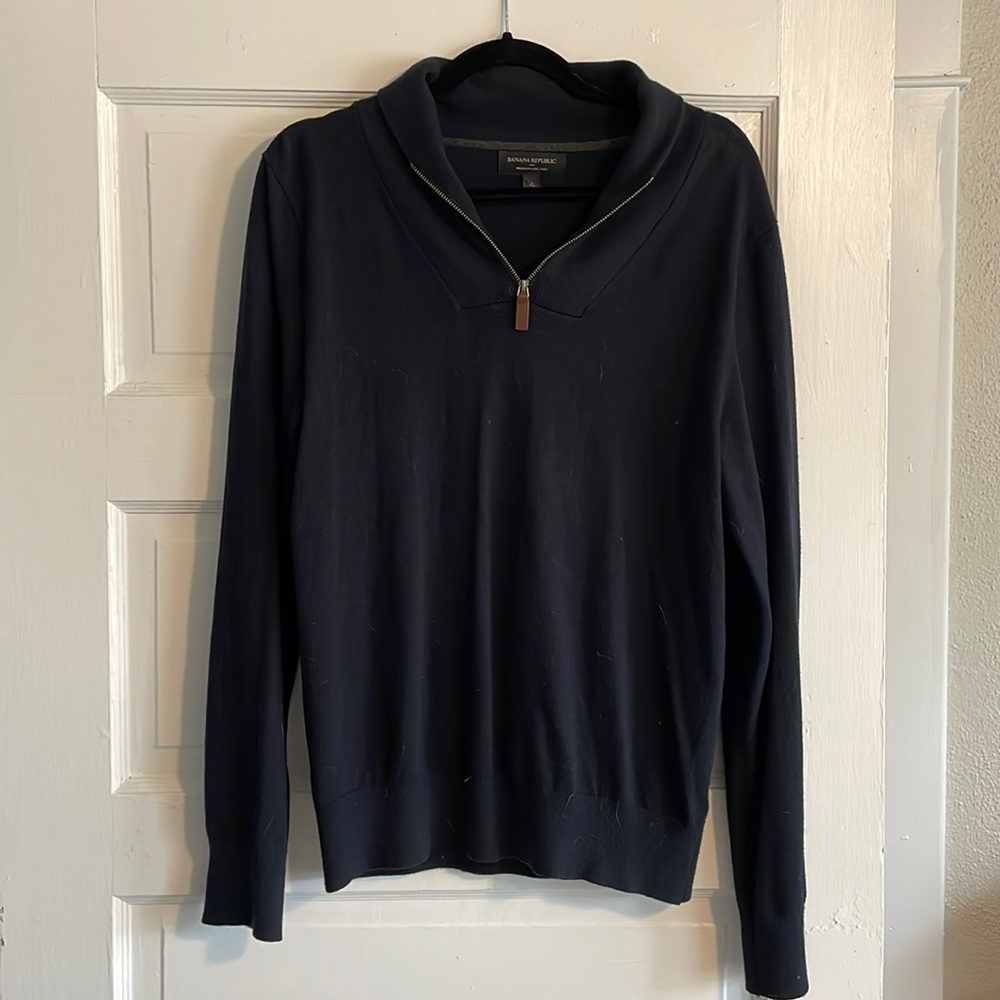 Banana Republic Men’s Navy Shawl Collar Zip Sweater Size Small